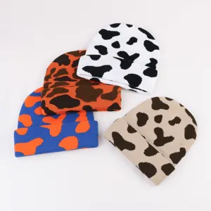 Bonnet en tricot chaud d'hiver avec motif animal tendance, chapeau de laine unisexe.