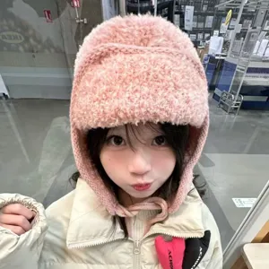 Bonnet ushanka en peluche de couleur unie avec cache-oreilles allongés, chapeau chaud d'hiver.
