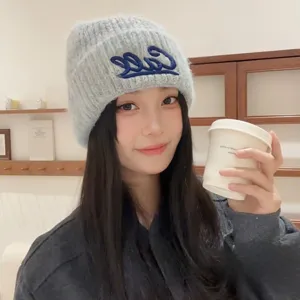 Unisex Winter Warm Knit Beanie Hat Casual Letter Embroidered Soft Stretch Cuffless Ski Cap For Men And Women Outdoor