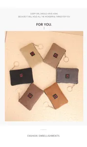 Monedero de lona estuche para llaves portátil mujer pequeño bolsillo cremallera tarjetero