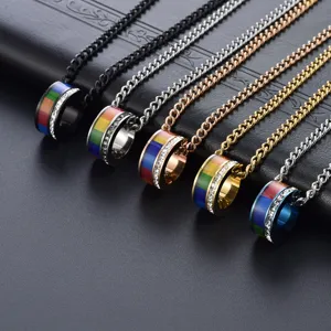 Detail of rainbow lucky bead necklaces in five metallic colors and sparkling stones.