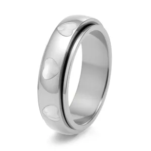 Titanstahl Herz Spinner Ring Für Damen Drehbarer Anti Stress Angst Ring Süßes Herz Muster Fingerring Mode Schmuck Geschenk
