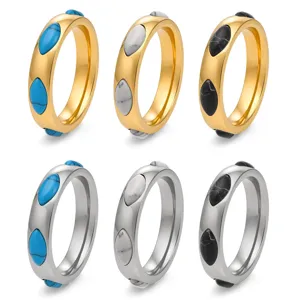 Anelli multipli in acciaio inossidabile oro e argento con pietre di forma marquise