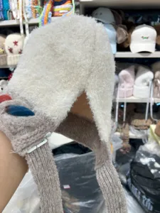 Style japonais bonnet en peluche tricoté duveteux chaud hiver casual pull chapeau femmes