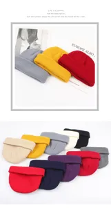 Classic solid color knit beanie hat for men and women, stylish short cuffless miki cap.