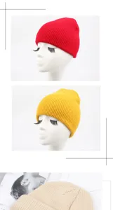 Solid color knitted beanie hat for autumn and winter, warm casual pullover wool cap.