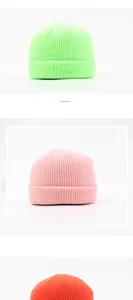Detail view of solid color knitted melon caps in multiple vibrant colors for autumn and winter.