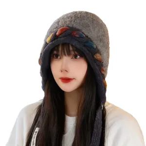 Bonnet tricoté en peluche chaude d'hiver coloré style japonais pour femme usage quotidien