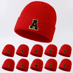 Unisex Winter Warm Knit Beanie Hat Casual Outdoor Letter Patch Thickened Ski Cap Daily Fashion Soft Headwear