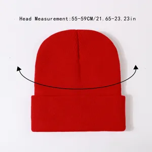 Red knitted beanie hat winter warm cuffed solid color cap head measurement 55-59cm