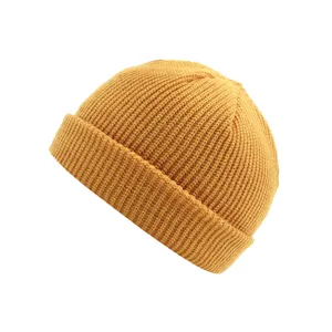 Solid color knitted docker cap, warm casual minimalist brimless beanie hat for men and women.