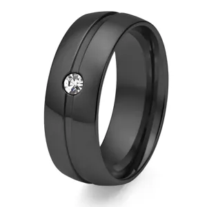 Bague Homme Minimaliste en Acier Titane Avec Strass Anneau Poli à Rainures Bijoux Mode Punk pour Homme