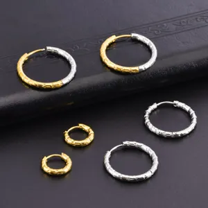 Minimalist 304 Stainless Steel Hoop Earrings Hammered Texture Geometric Ear Buckle Niche Design Two-Tone Huggie Earrings For Women Daily Jewelry