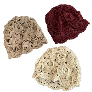 Handgefertigte Häkelmütze für Damen, vintage hohle Strick slouchy Beanie Kappe neu.