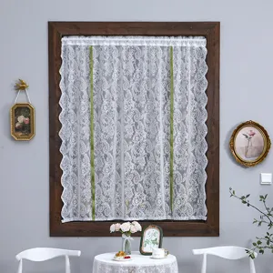 French Vintage Lace Curtain Door Curtain White Coffee Green Floral Sheer Privacy Window Curtain For Living Room Bedroom Home Decor