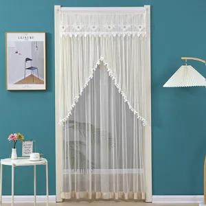 Lace Door Curtain Anti-Mosquito Mesh Curtain Floral Embroidery Tassel Home Decor Bedroom Porch