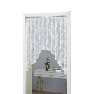 French pastoral white lace doorway curtain, elegant arched half curtain for home decor.
