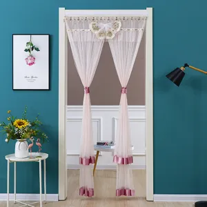 Pink double layer lace door curtain mesh partition curtain for living room bedroom home decor