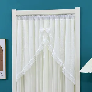 Double layer white lace door curtain with bow tie partition drape for bedroom home decor