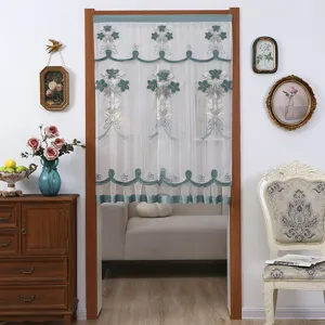 Cortina de puerta transparente de doble capa de encaje bordado para la decoración
