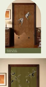 Nieuwe Chinese stijl gedeeld deurgordijn met zwaluwpatroon, elegante inktschildering kamerverdeler.