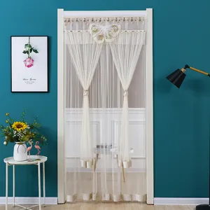 Punch-free double gauze lace door curtain, elegant split room partition mosquito net for home.