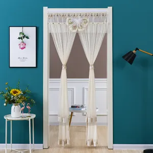 Detailed view of the double gauze lace door curtain showcasing delicate embroidery and elegant design.