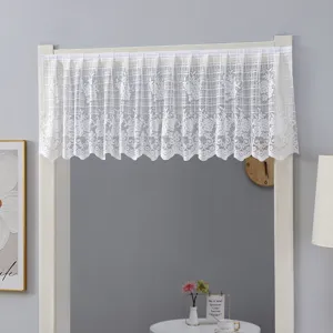 White lace short curtain for home decor, delicate floral pattern, perfect for kitchen, cabinet or door.
