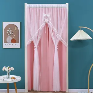 Double layer pink lace door curtain partition curtain for bedroom home decor elegant style