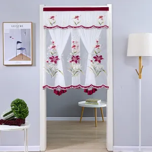 Cortina de puerta transparente de doble capa de encaje bordado para dormitorio cocina