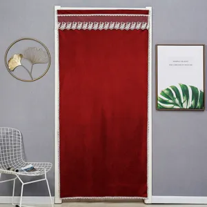 Modern Solid Color Velvet Door Curtain With Lace Trim Blackout Room Divider Curtain For Living Room Bedroom