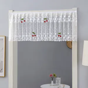White Lace Short Curtain For Kitchen Cabinet Door Transparent Mesh Floral Partition Curtain