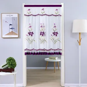 Cortina de puerta de hilo de encaje de doble capa, hermosa cortina divisoria floral para el hogar.