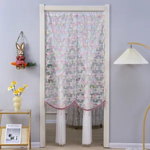 Floral Lace Door Curtain Double Layer Mesh Bedroom Privacy Divider Anti-Mosquito Tassel Home Decor