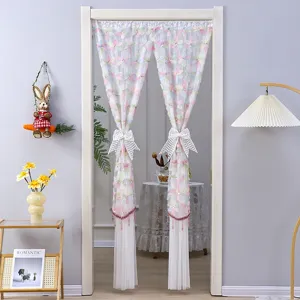 Double layer lace door curtain, floral mesh hanging partition for bedroom privacy and decor.