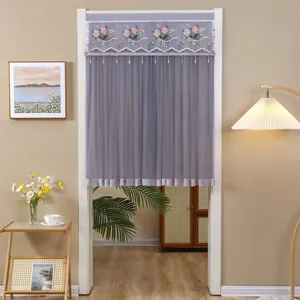 Short door curtain sheer cloth hanging curtain embroidery floral design privacy decor for home