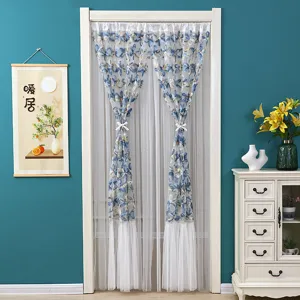 Floral lace door curtain mosquito-proof gauze partition curtain for bedroom home decoration.