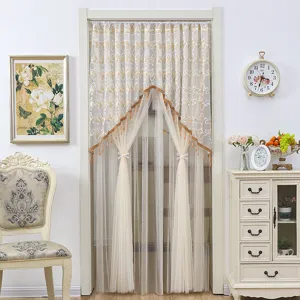 European Lace Door Curtain Double Layer Mesh Partition Curtain With Butterfly Pattern For Bedroom Living Room Home Decor