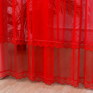 Red sheer door curtain lace mesh partition home decor window curtain elegant fabric 1pc