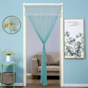 Teal lace door curtain punch-free bedroom living room decorative partition curtain