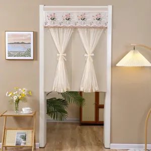 Beige half door curtain lace floral sheer privacy curtain for kitchen and toilet decoration