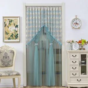 Exquisite lace door curtain sheer partition for bedroom decor, elegant sheer mesh fabric.