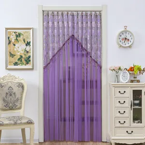 Purple lace door curtain room divider drape with beads decorative valance for bedroom home decor