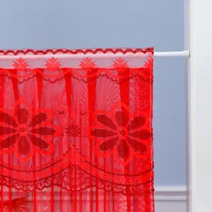 Red lace door curtain wedding decorative mesh partition curtain punch-free hanging curtain detail