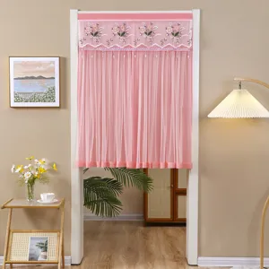 Pink mesh door curtain short curtain floral embroidery kitchen room privacy decorative curtain