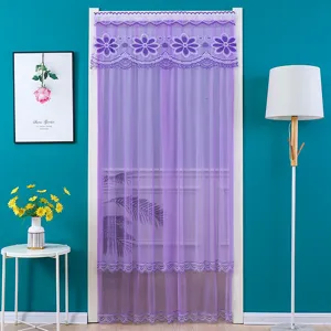 Purple lace door curtain floral embroidered sheer divider for home decor room partition