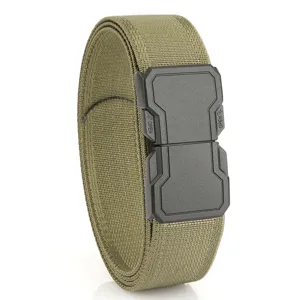 Olive green elastic tactical belt for men with quick-release buckle for outdoor sports