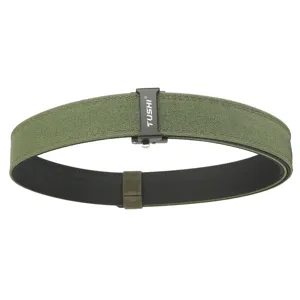 Heavy-duty olive green nylon tactical belt with automatic TUSHI buckle for outdoor use.