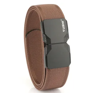 Cintura elastica intrecciata in nylon marrone con fibbia nera per casual e business
