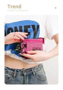 Durable Oxford cloth coin purse with secure zipper and keychain portable card wallet unisex